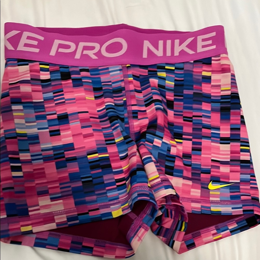 Nike Pink and Blue Athletic Shorts with Geometric Design
